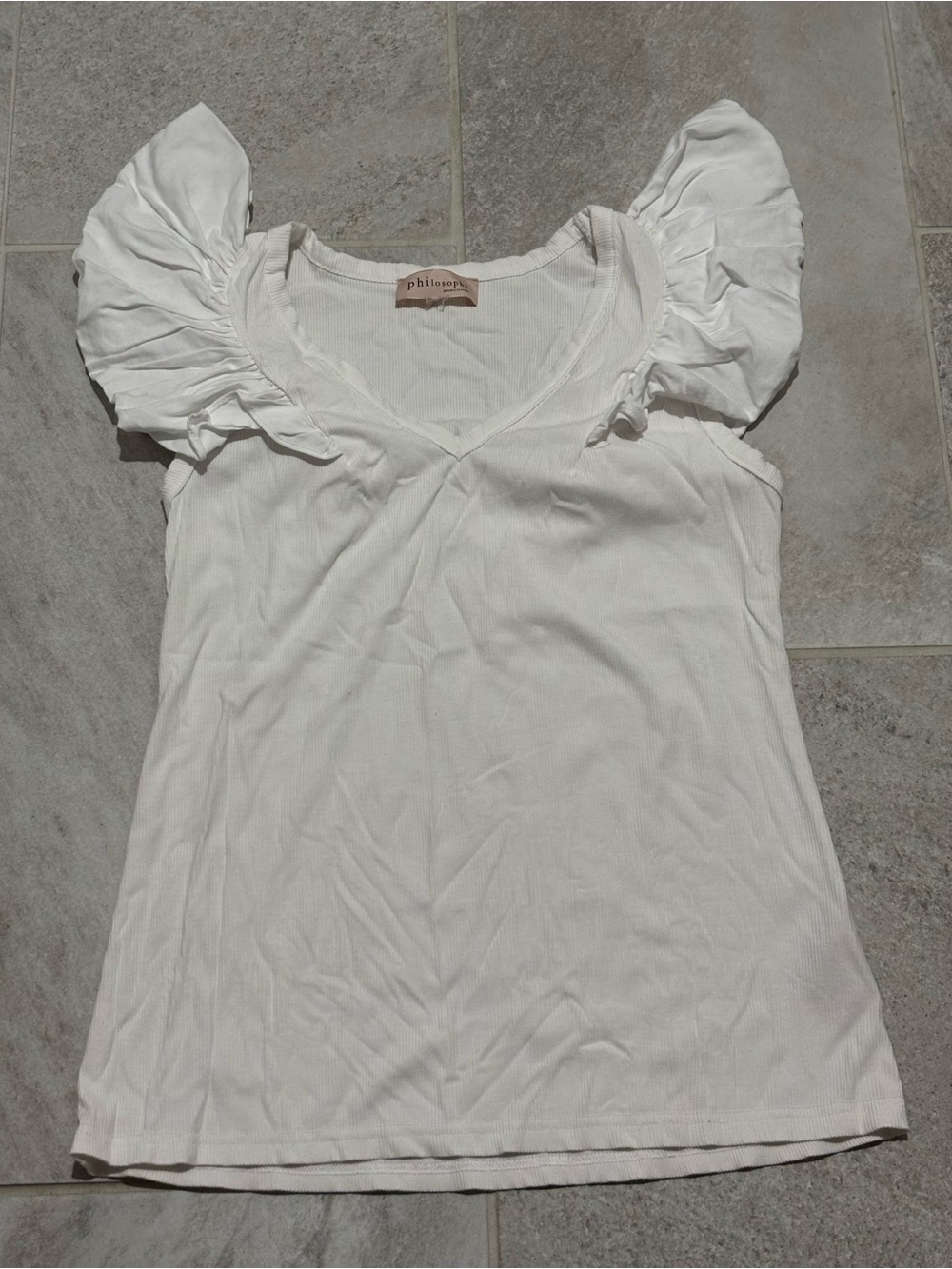 Philosophy White Ruffle Sleeve V-Neck Camisole